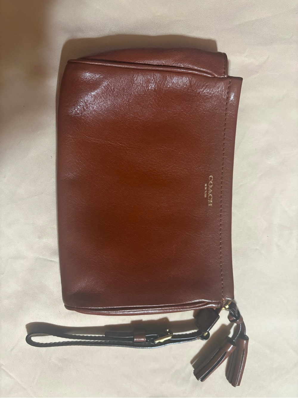 Coach Brown Leather Wristlet with Tassel. Missing Hang Tag!